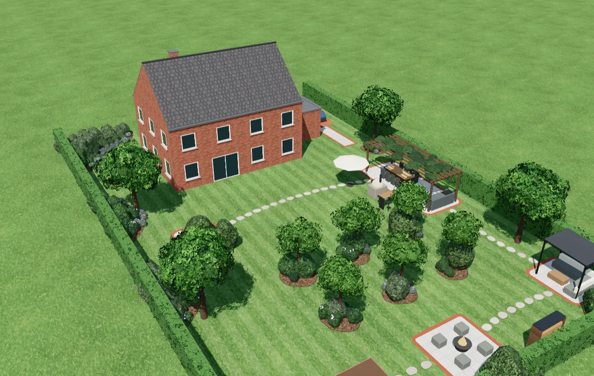 Hetzelfde tuinontwerp in 3D